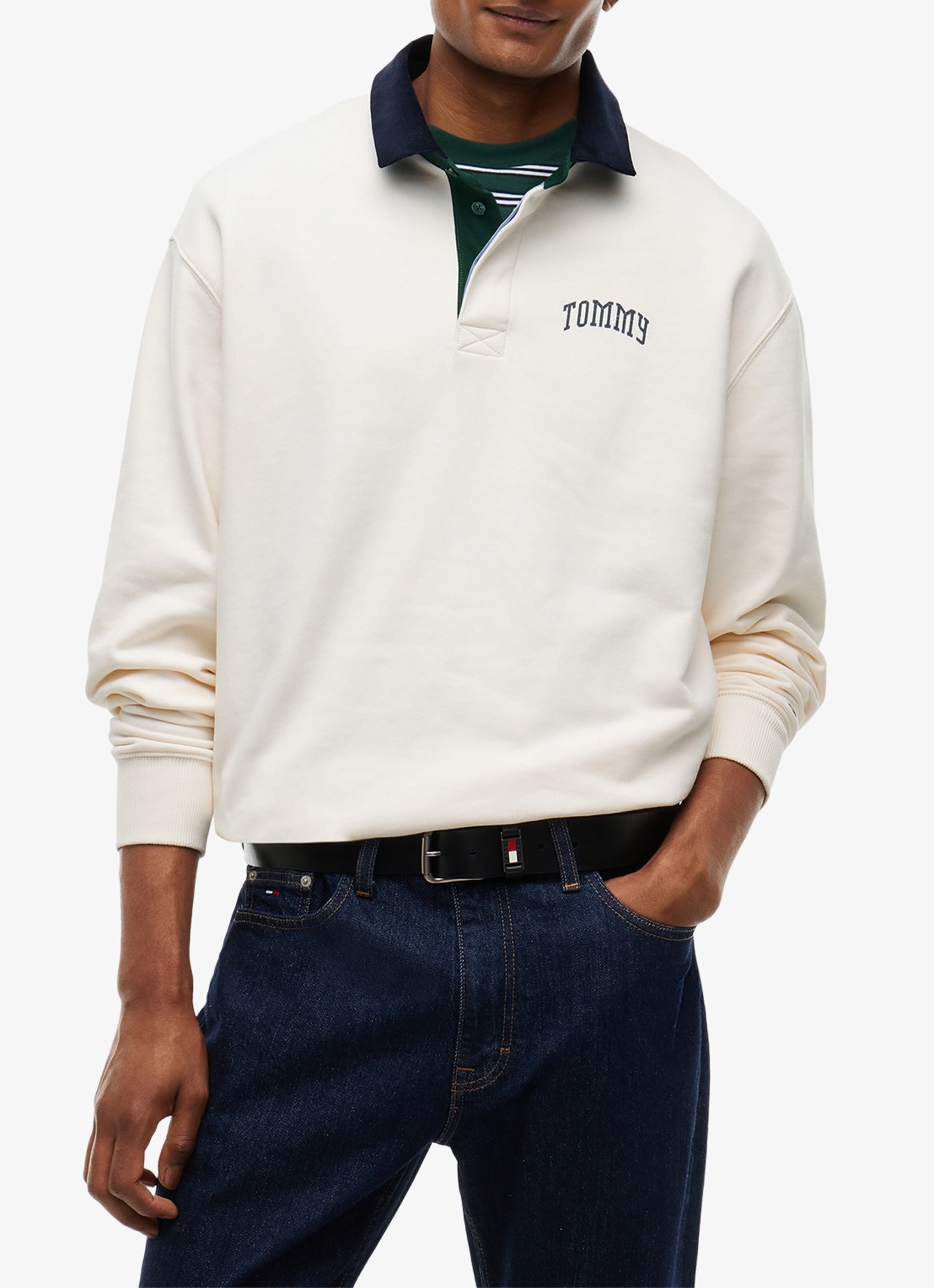 Tommy Hilfiger Sweater met polokraag en logo - detail 4 gebroken wit