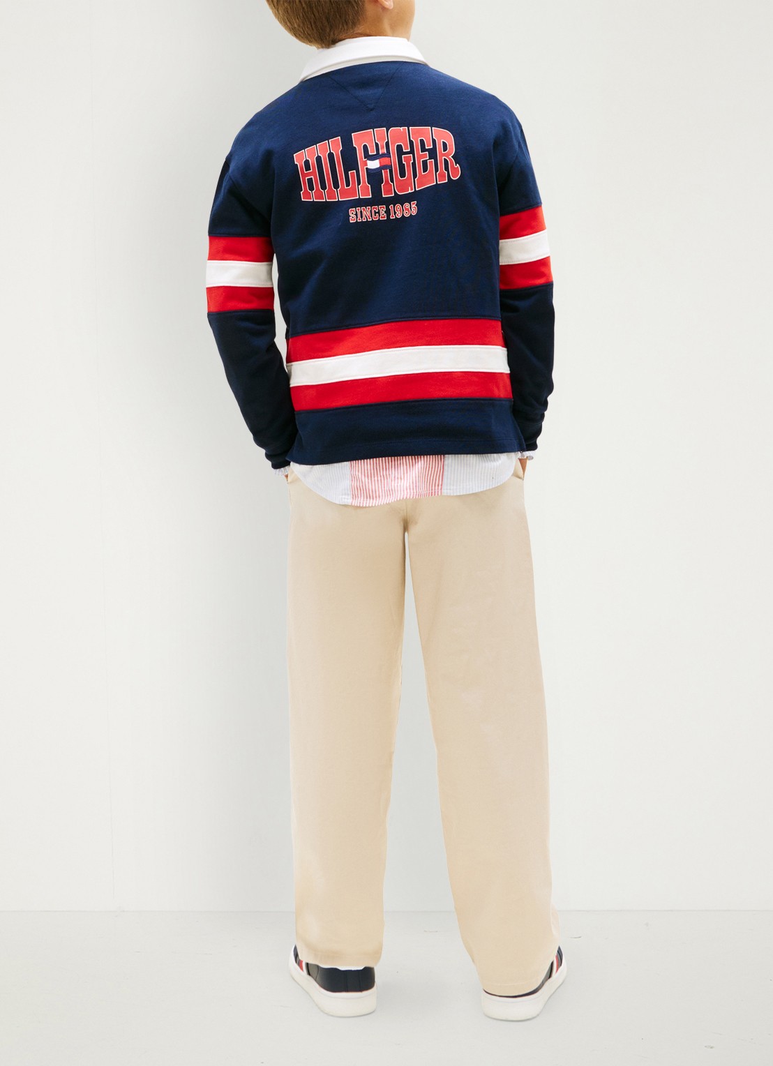 Tommy Hilfiger Sweater met polokraag en logoborduring - achterkant 3 donkerblauw