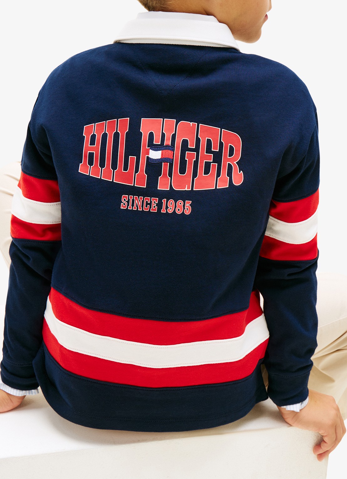Tommy Hilfiger Sweater met polokraag en logoborduring - detail 5 donkerblauw