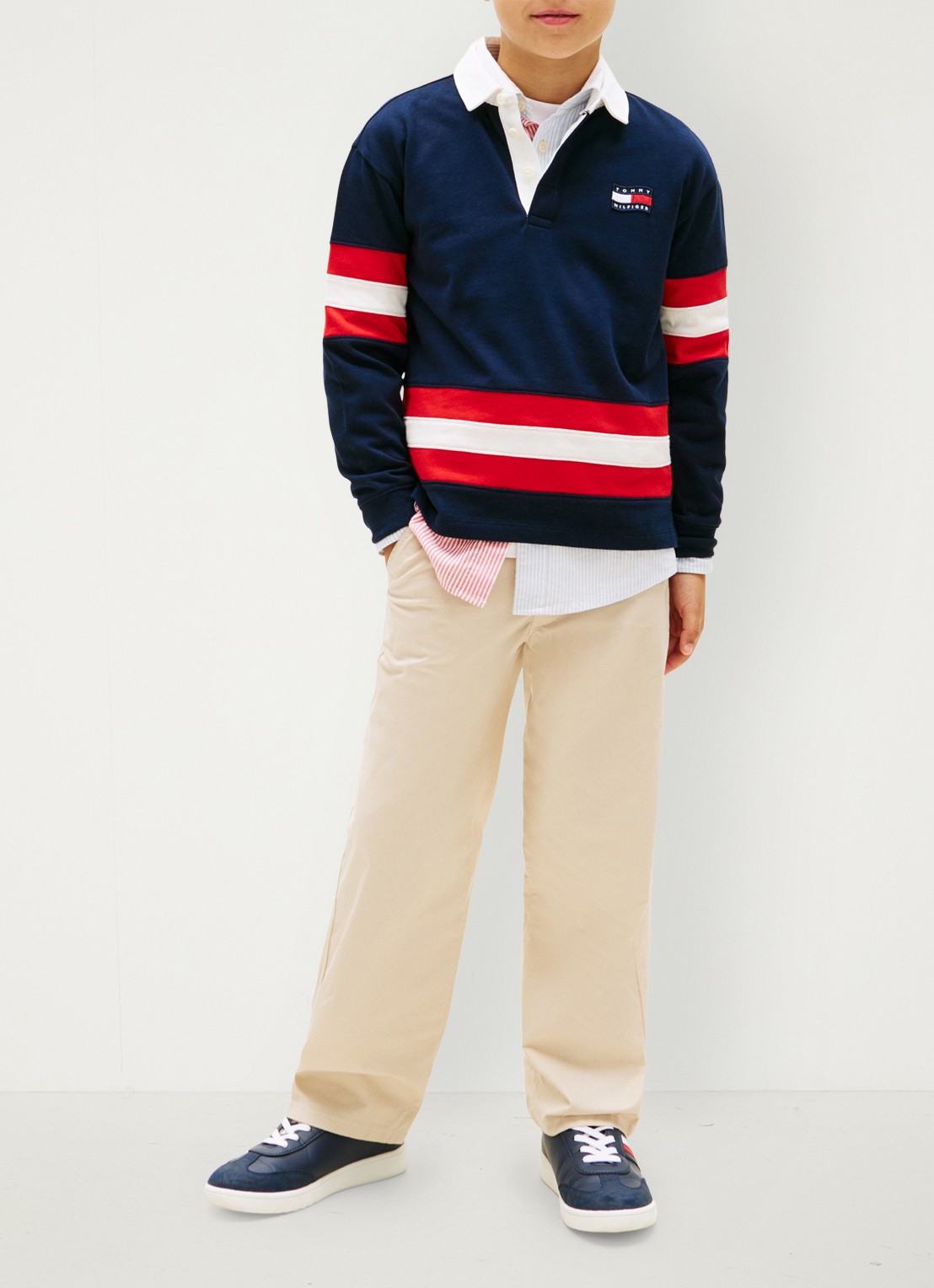 Tommy Hilfiger Sweater met polokraag en logoborduring - voorkant 2 donkerblauw