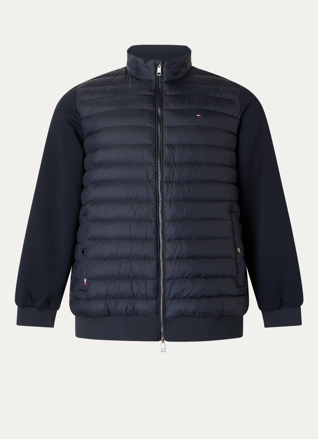 Tommy Hilfiger Sweatvest met gewatteerd voorpand en logoborduring - voorkant donkerblauw