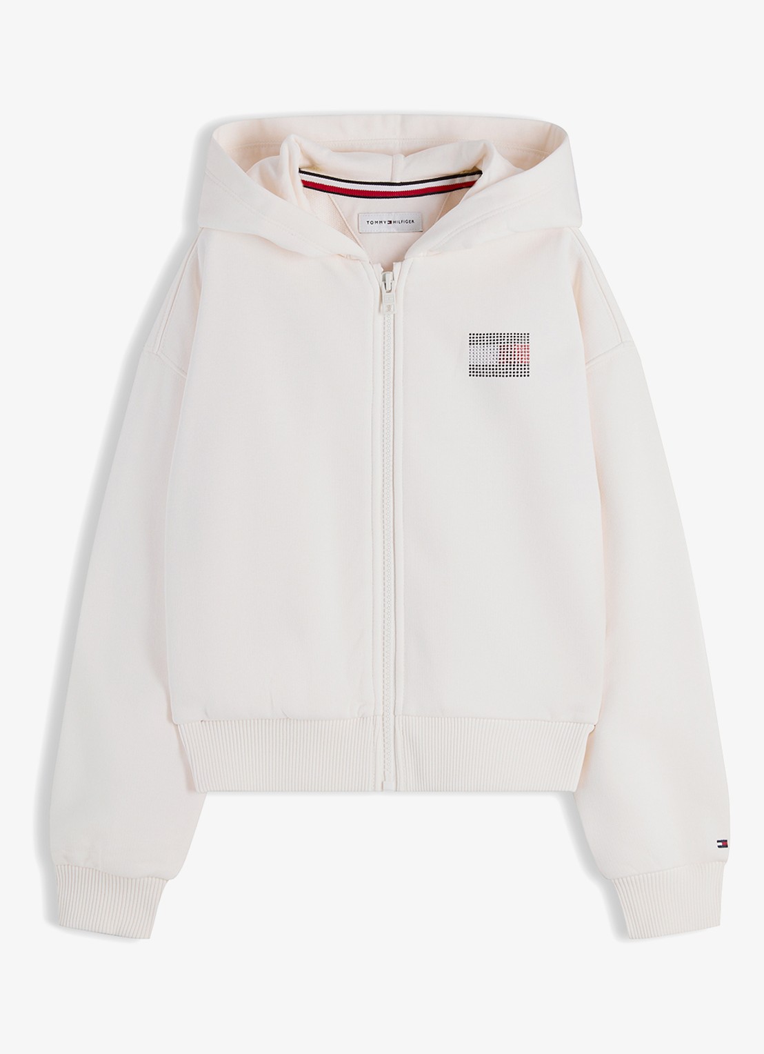 Tommy Hilfiger Sweatvest met logo en strass - voorkant wit