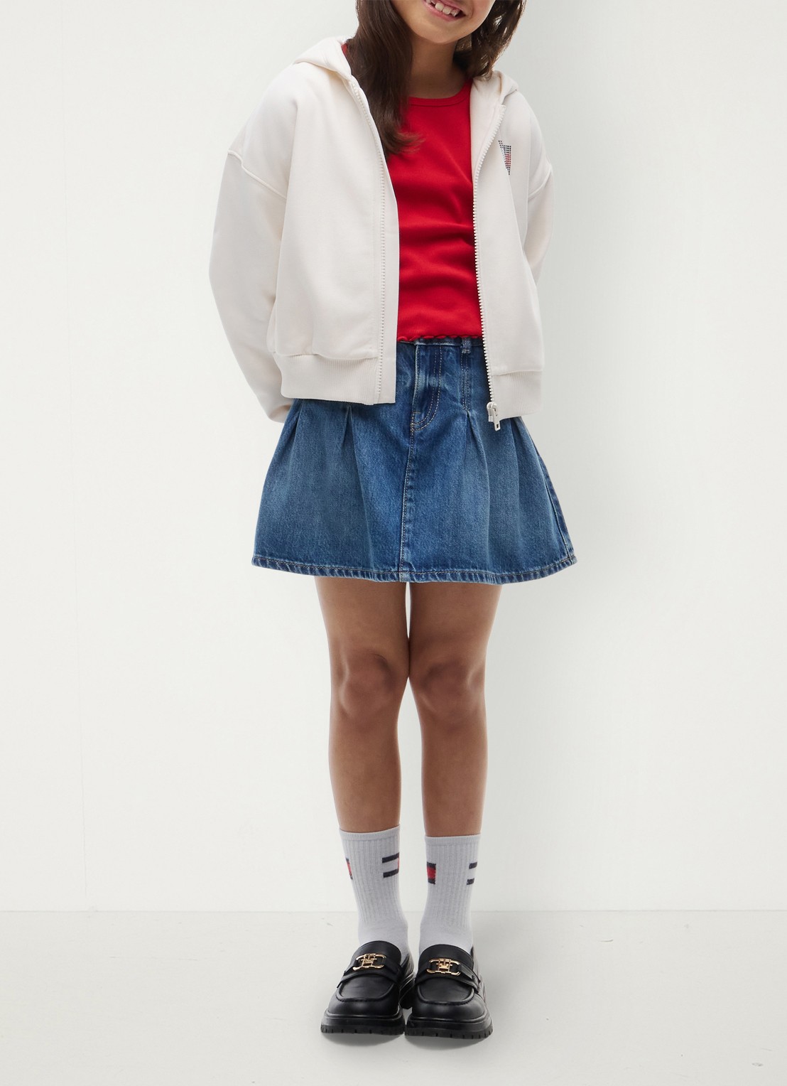 Tommy Hilfiger Sweatvest met logo en strass - voorkant 2 wit