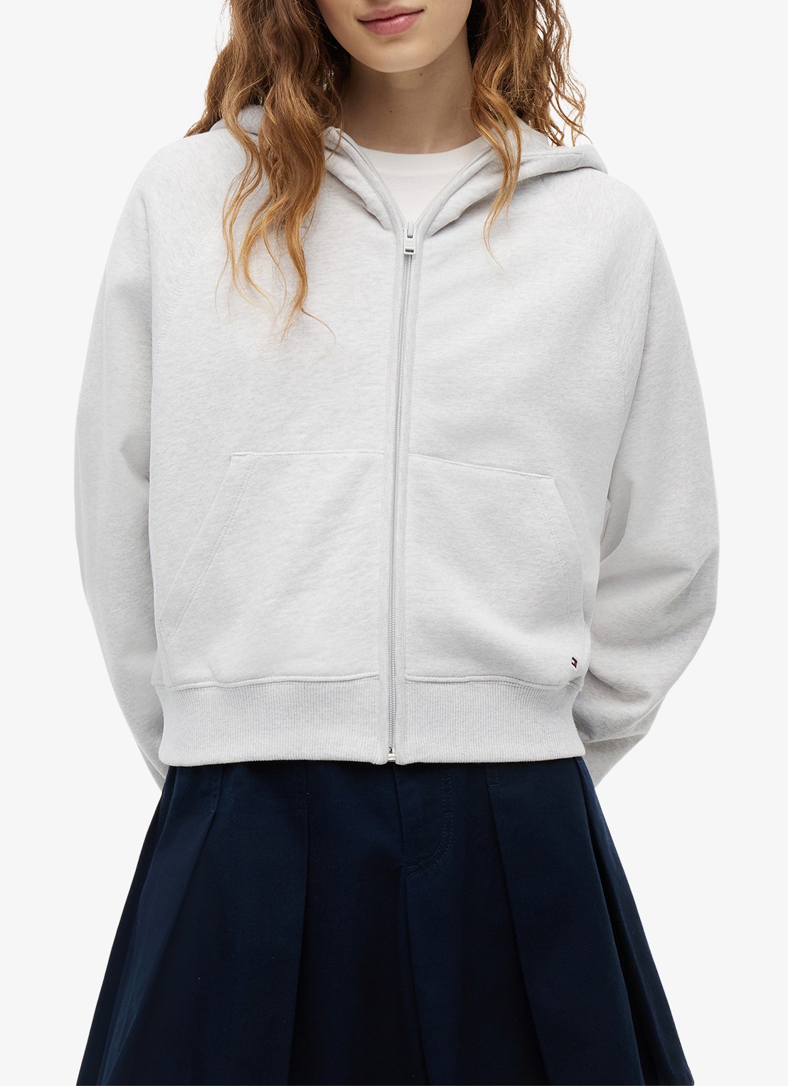 Tommy Hilfiger Sweatvest met logoborduring en capuchon - detail 2 lichtgrijs