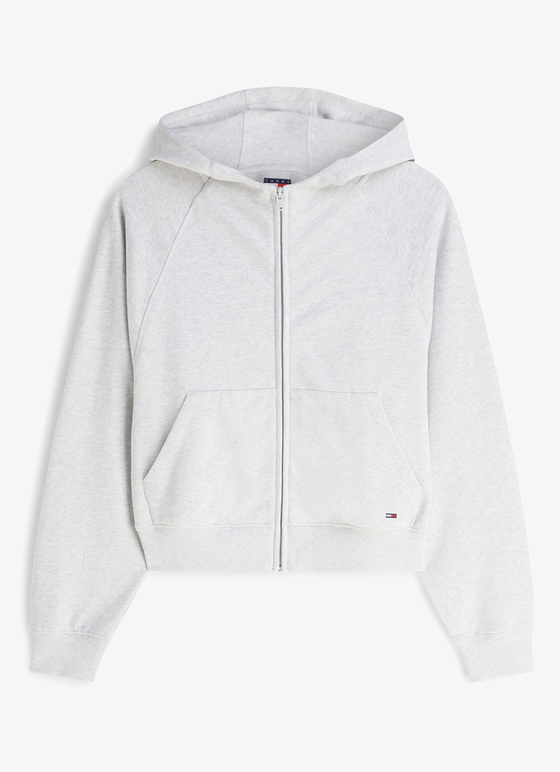 Tommy Hilfiger Sweatvest met logoborduring en capuchon - voorkant 4 lichtgrijs