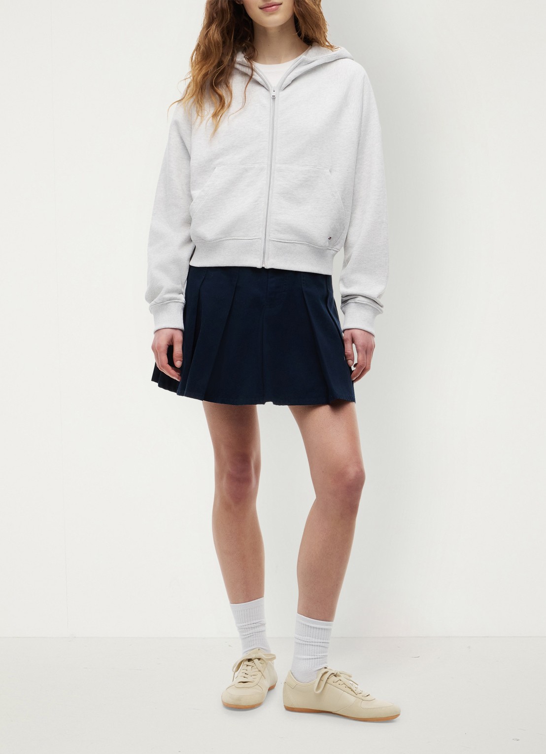 Tommy Hilfiger Sweatvest met logoborduring en capuchon - voorkant 5 lichtgrijs