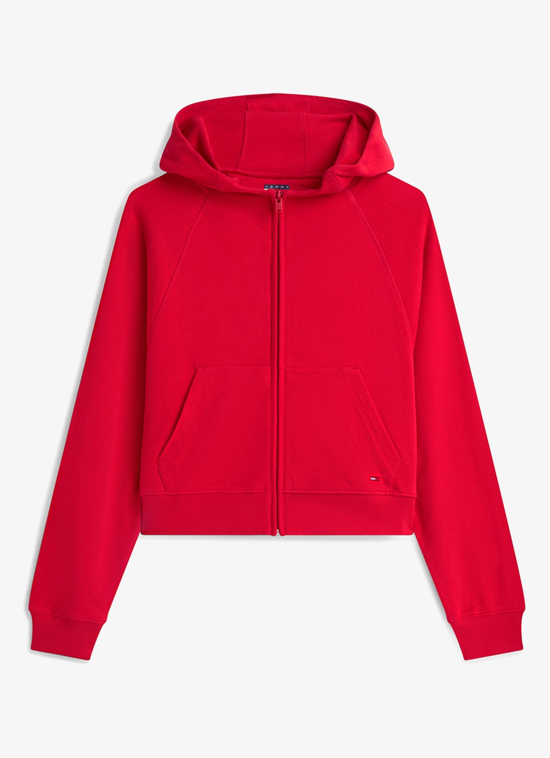 Tommy Hilfiger Sweatvest met logoborduring en capuchon - voorkant rood