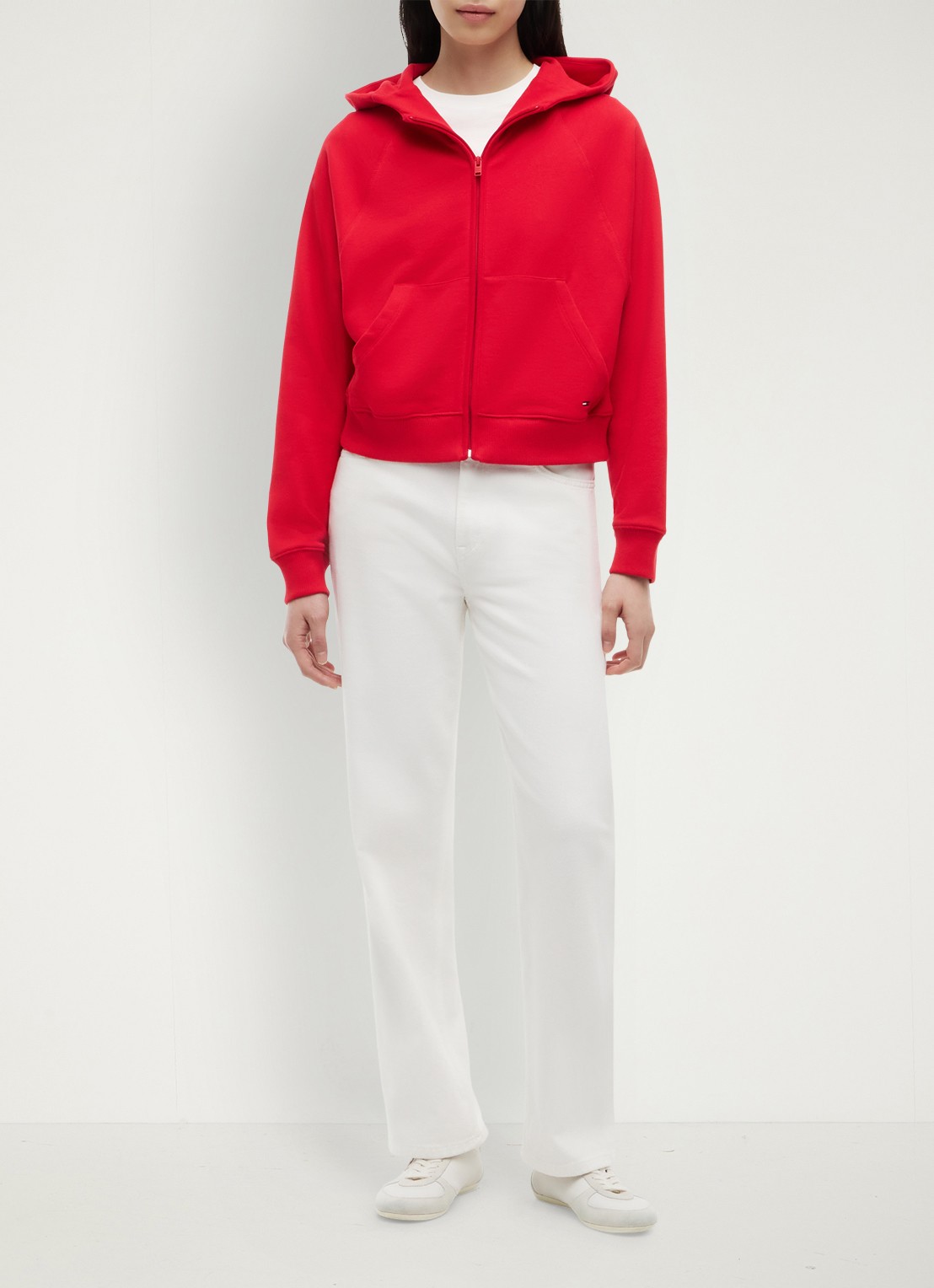 Tommy Hilfiger Sweatvest met logoborduring en capuchon - voorkant 2 rood