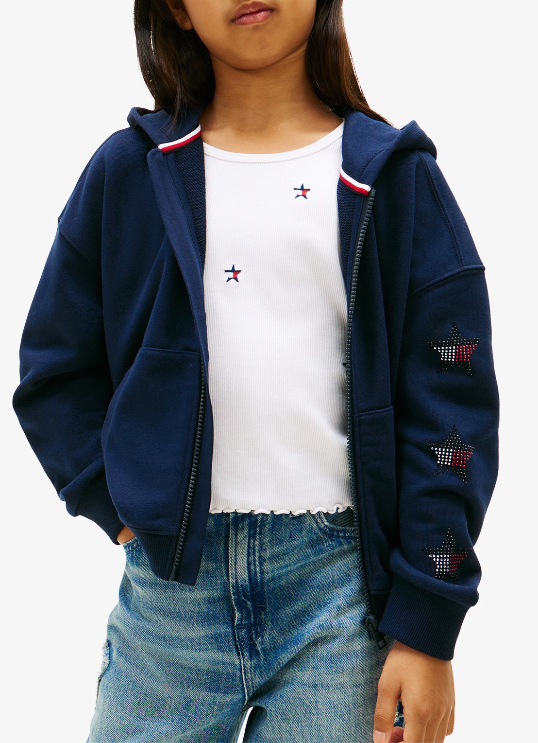 Tommy Hilfiger Sweatvest met strass - detail 3 donkerblauw