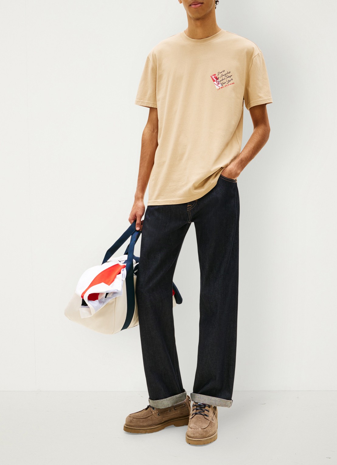 Tommy Hilfiger T-shirt met logo- en backprint - voorkant 3 beige