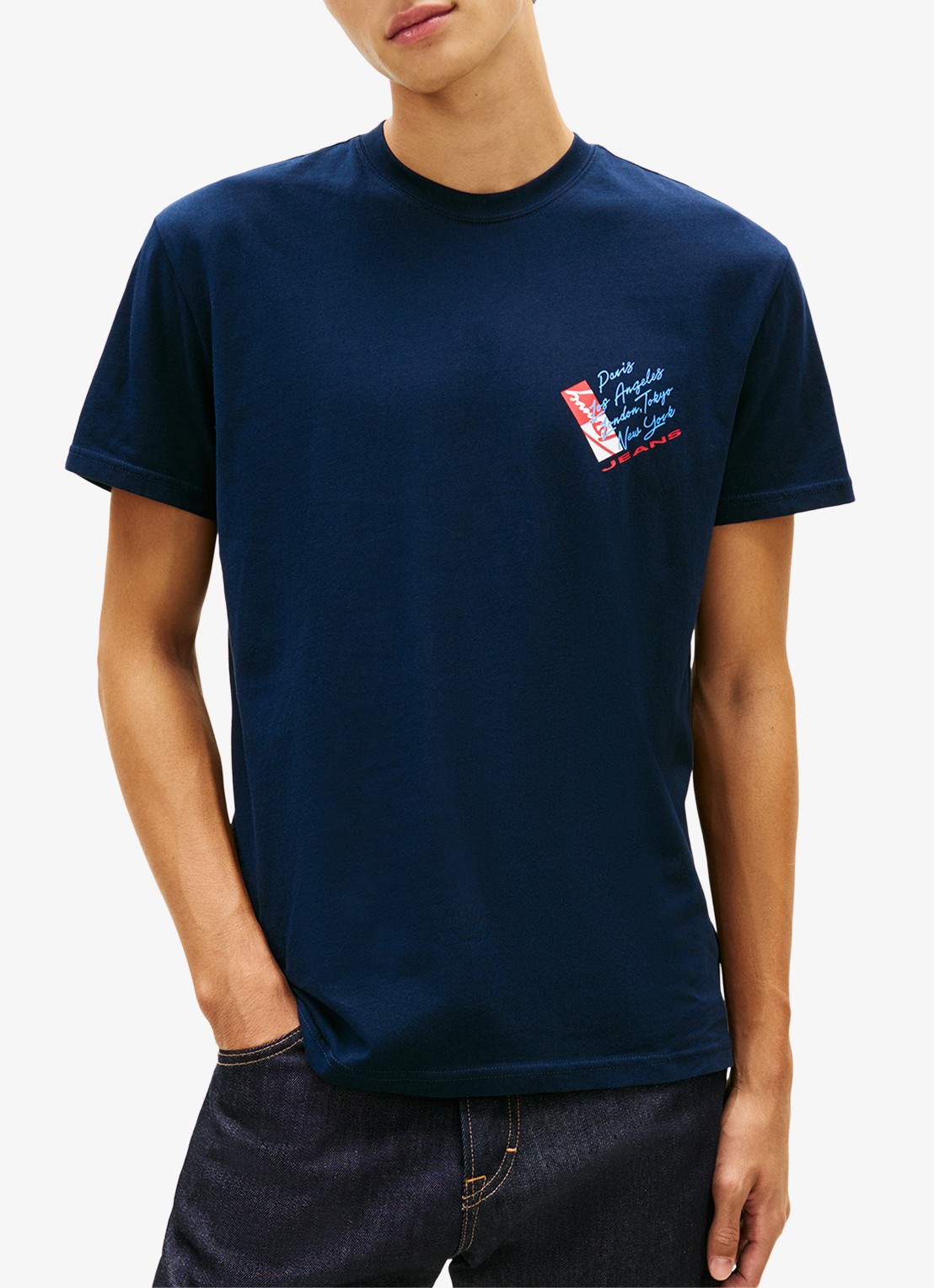 Tommy Hilfiger T-shirt met logo- en backprint - detail 4 donkerblauw