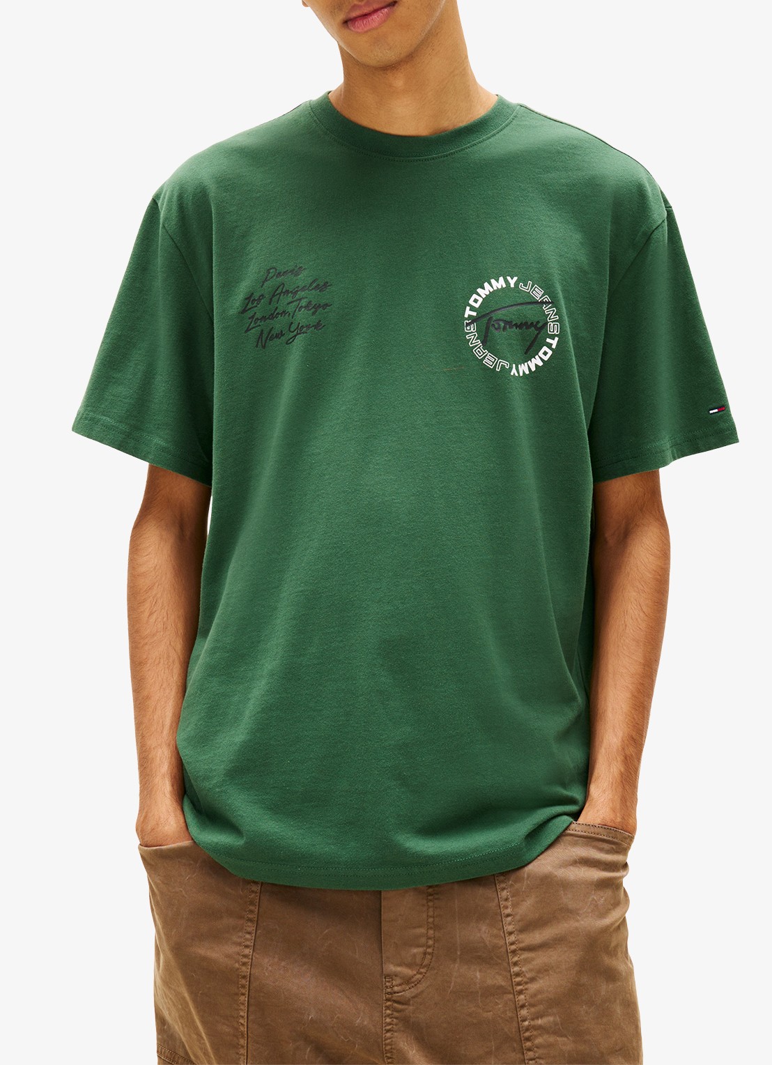 Tommy Hilfiger T-shirt met logo- en backprint - detail donkergroen