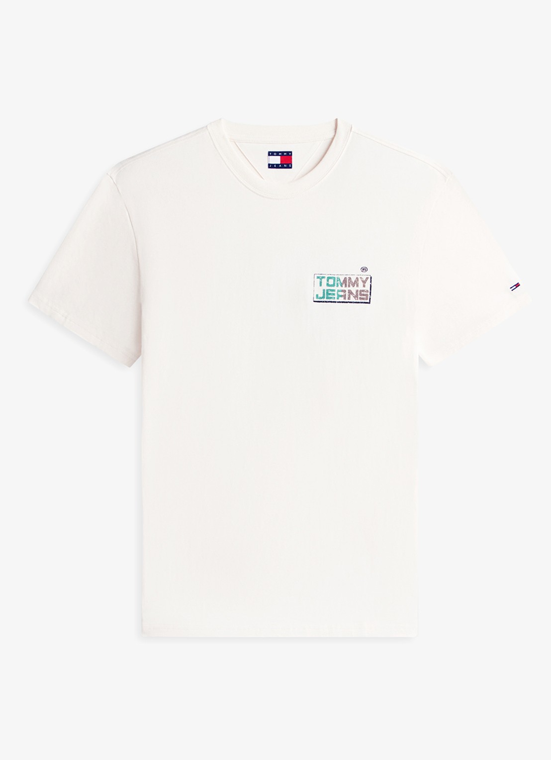 Tommy Hilfiger T-shirt met logo- en backprint - voorkant beige