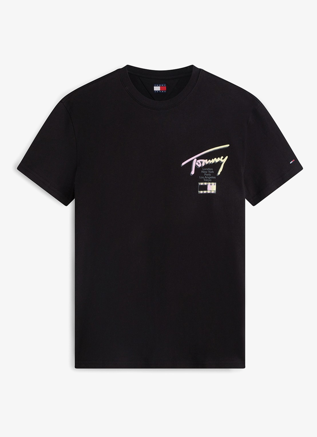 Tommy Hilfiger T-shirt met logo- en backprint - voorkant zwart