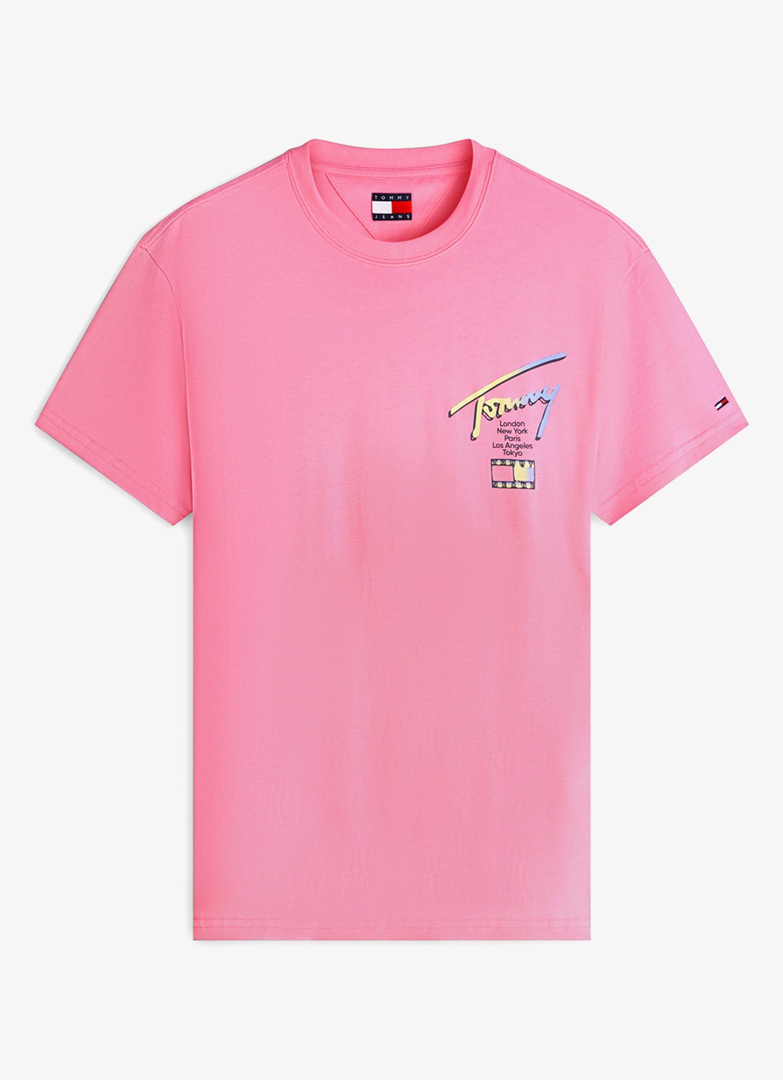 Tommy Hilfiger T-shirt met logo- en backprint - voorkant lichtroze