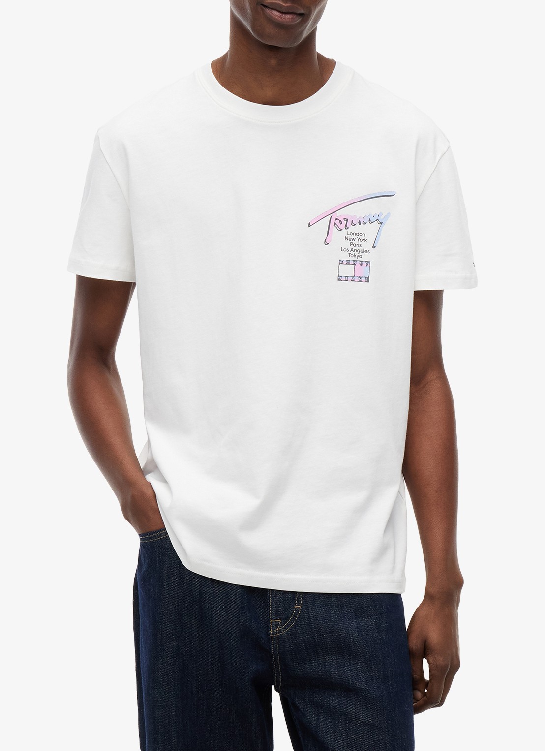 Tommy Hilfiger T-shirt met logo- en backprint - detail 4 ecru-ybl