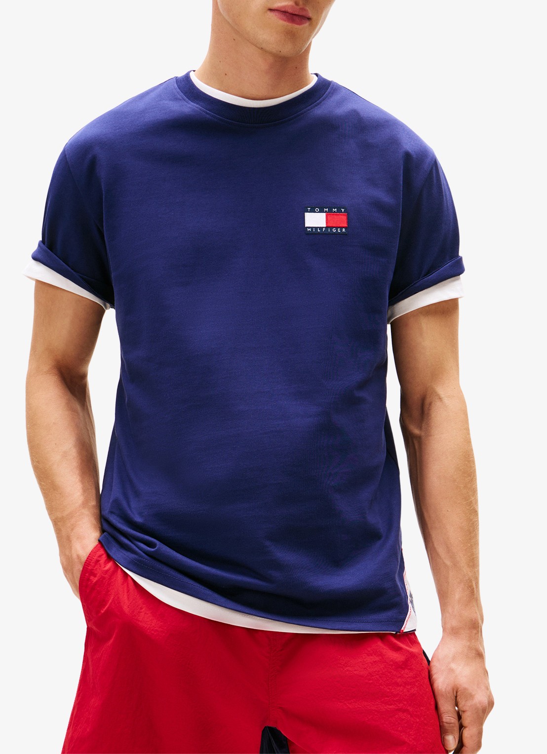 Tommy Hilfiger T-shirt met logo- en backprint - achterkant 3 donkerblauw