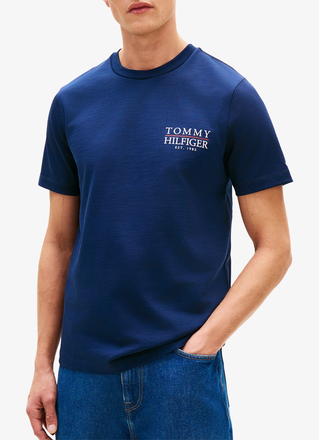 Tommy Hilfiger T-shirt met logo- en backprint - detail 4 donkerblauw