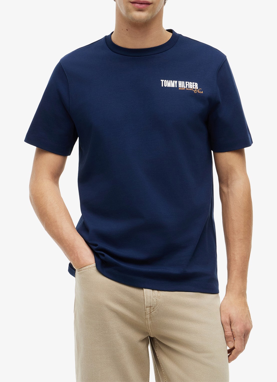 Tommy Hilfiger T-shirt met logo- en backprint - detail donkerblauw