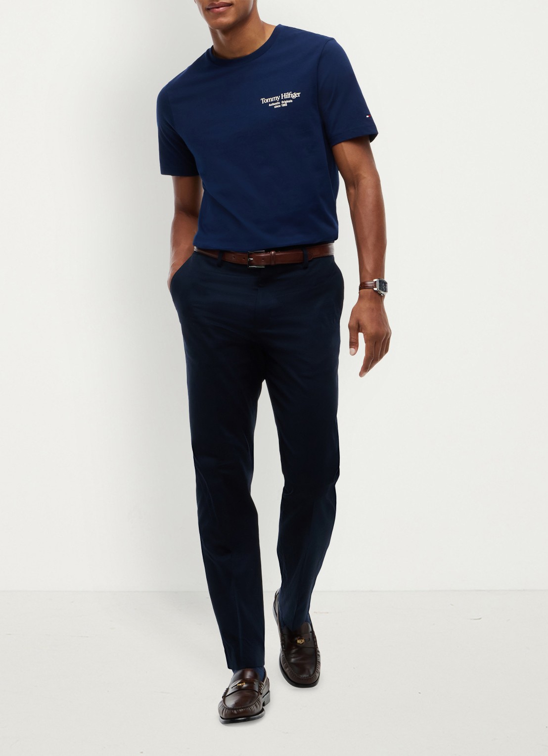 Tommy Hilfiger T-shirt met logo- en backprint - voorkant 2 donkerblauw