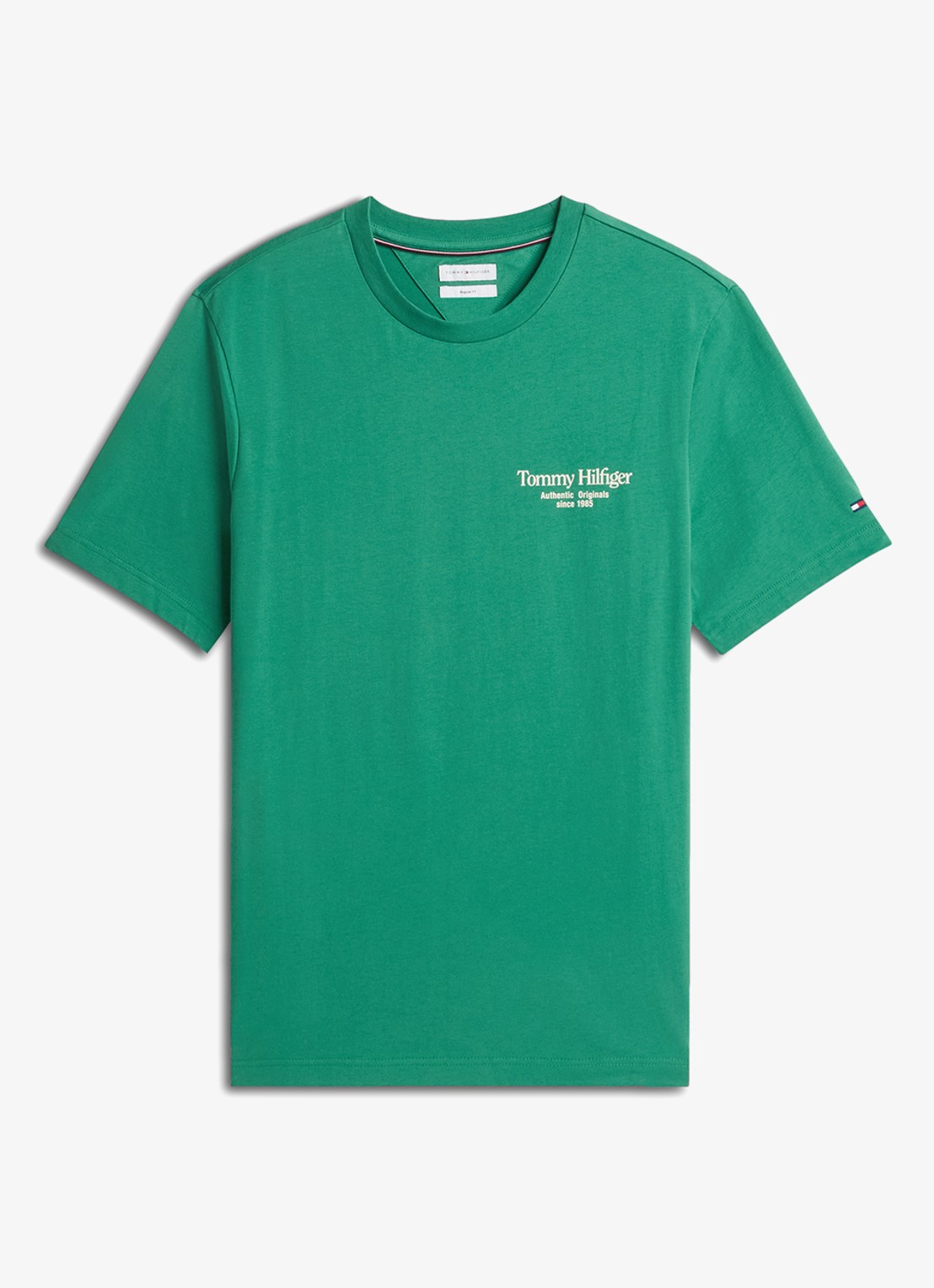 Tommy Hilfiger T-shirt met logo- en backprint - voorkant groen