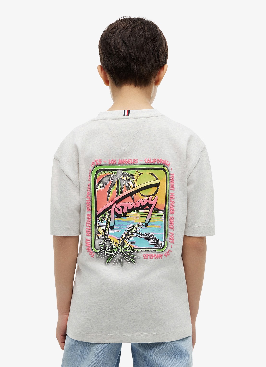 Tommy Hilfiger T-shirt met logo- en backprint - achterkant 6 lichtgrijs