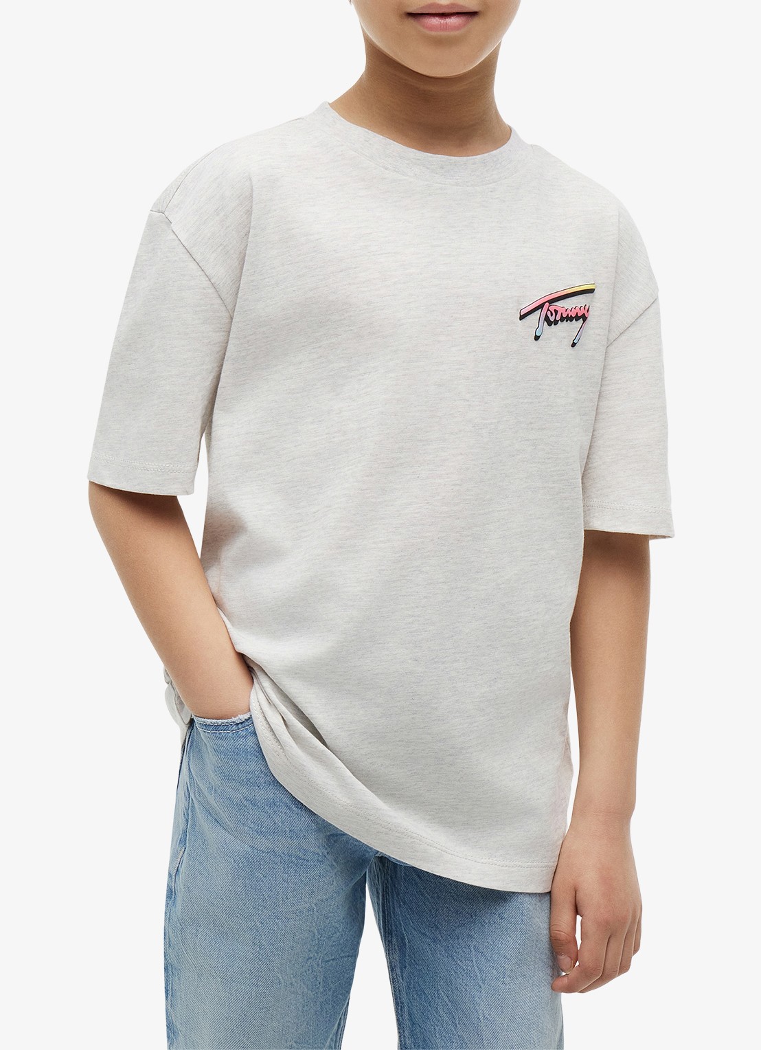 Tommy Hilfiger T-shirt met logo- en backprint - detail lichtgrijs