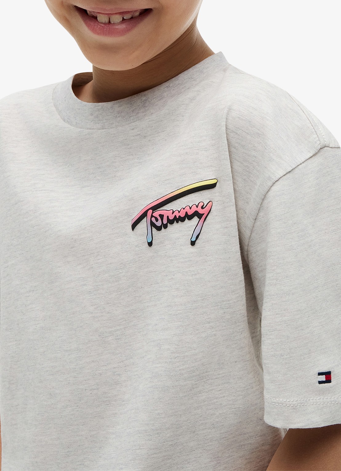 Tommy Hilfiger T-shirt met logo- en backprint - detail 2 lichtgrijs