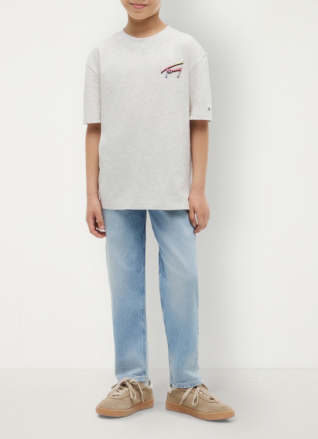 Tommy Hilfiger T-shirt met logo- en backprint - voorkant 5 lichtgrijs