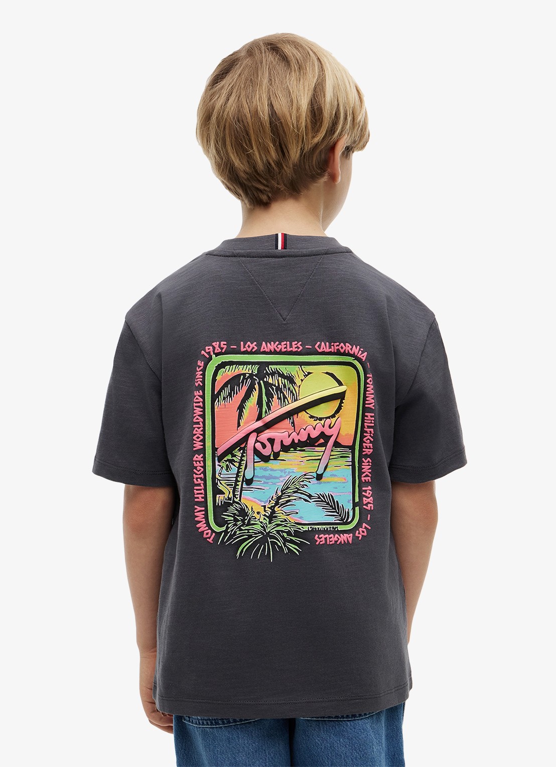 Tommy Hilfiger T-shirt met logo- en backprint - achterkant 5 middengrijs