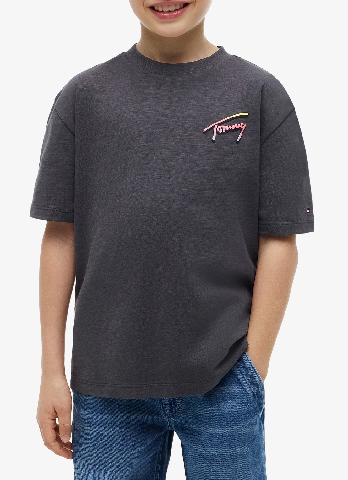 Tommy Hilfiger T-shirt met logo- en backprint - detail 3 middengrijs