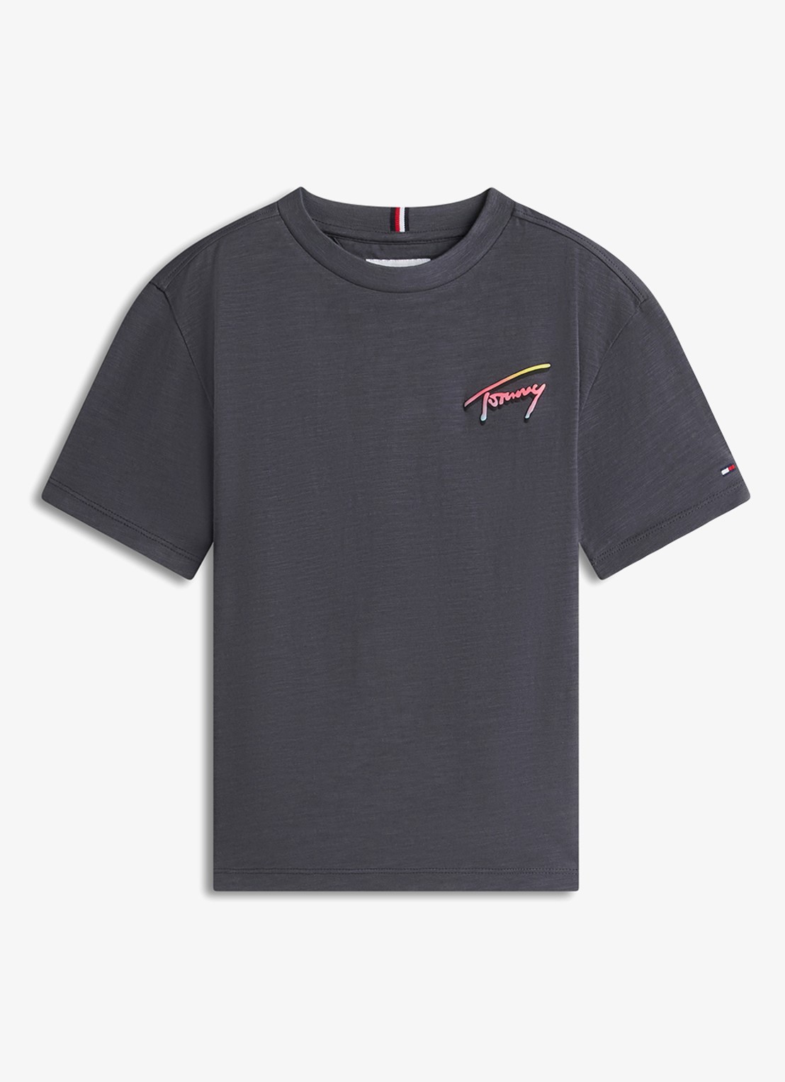 Tommy Hilfiger T-shirt met logo- en backprint - voorkant middengrijs