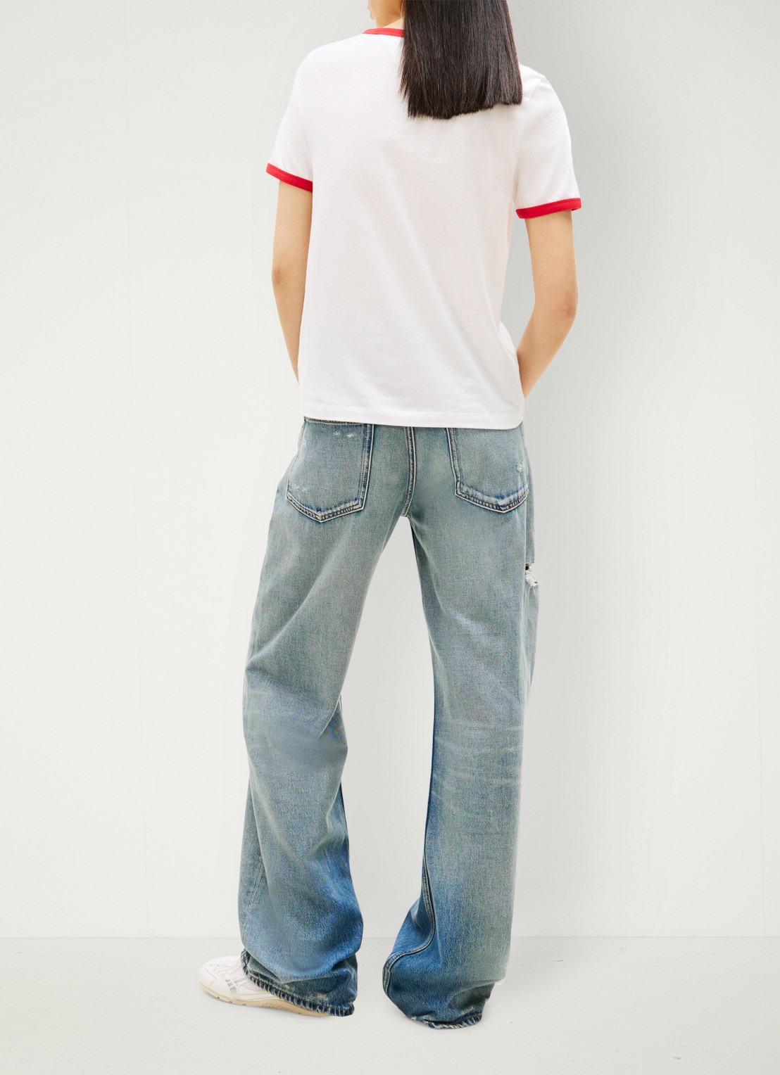 Tommy Hilfiger T-shirt met logo en ronde hals  - achterkant wit