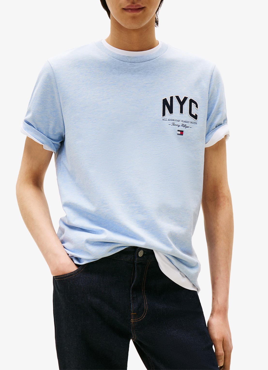 Tommy Hilfiger T-shirt met logo - detail lichtblauw