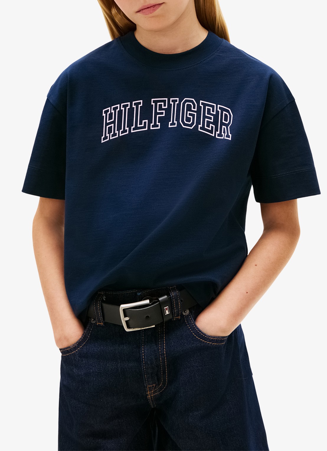 Tommy Hilfiger T-shirt met logo - detail donkerblauw
