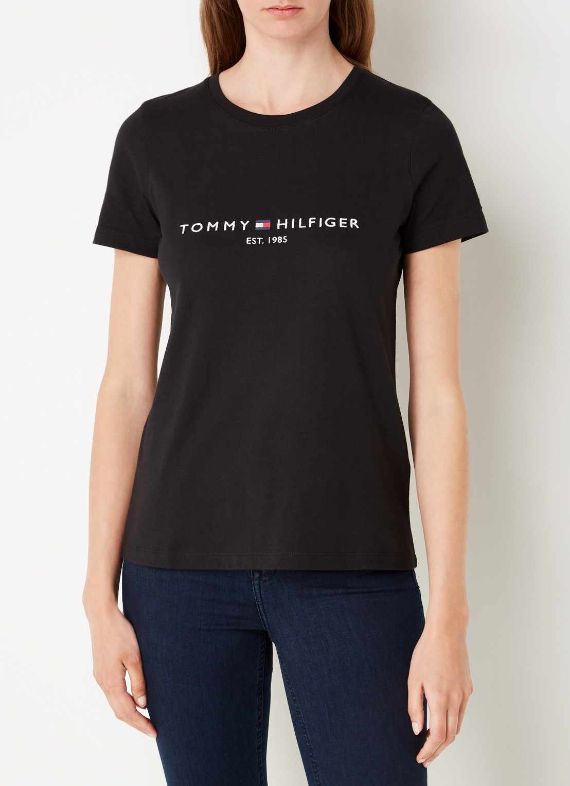 Tommy Hilfiger T-shirt met logoborduring en ronde hals - detail 2 zwart