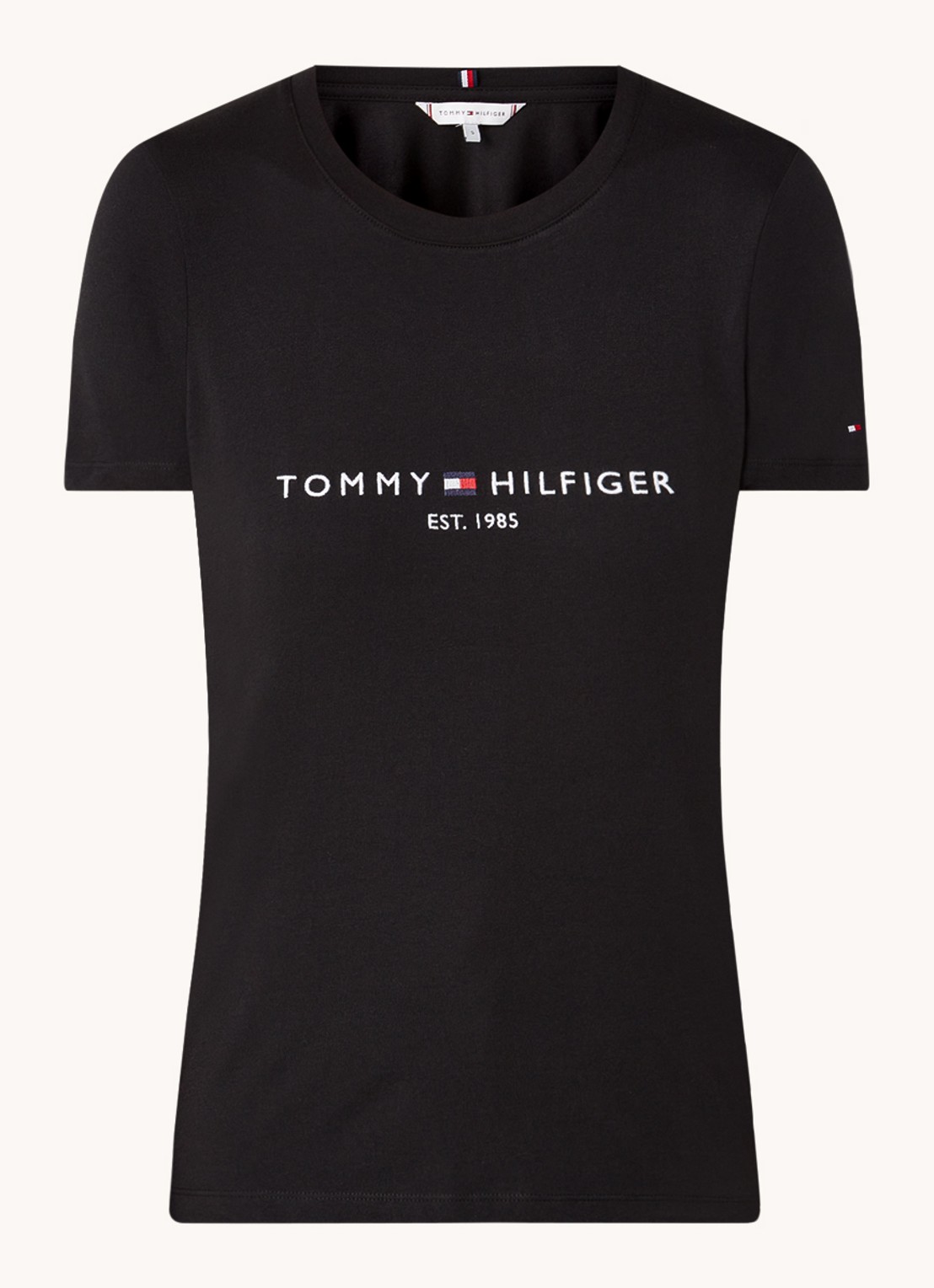 Tommy Hilfiger T-shirt met logoborduring en ronde hals - voorkant 3 zwart