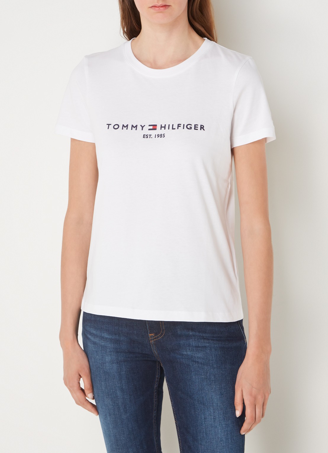 Tommy Hilfiger T-shirt met logoborduring en ronde hals - detail 3 wit