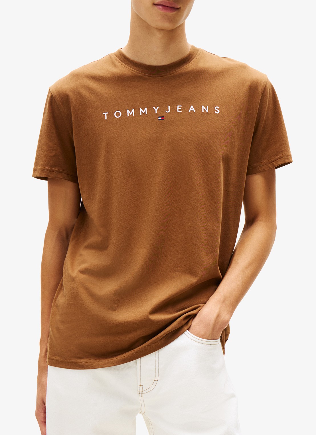 Tommy Hilfiger T-shirt met logoborduring - detail bruin