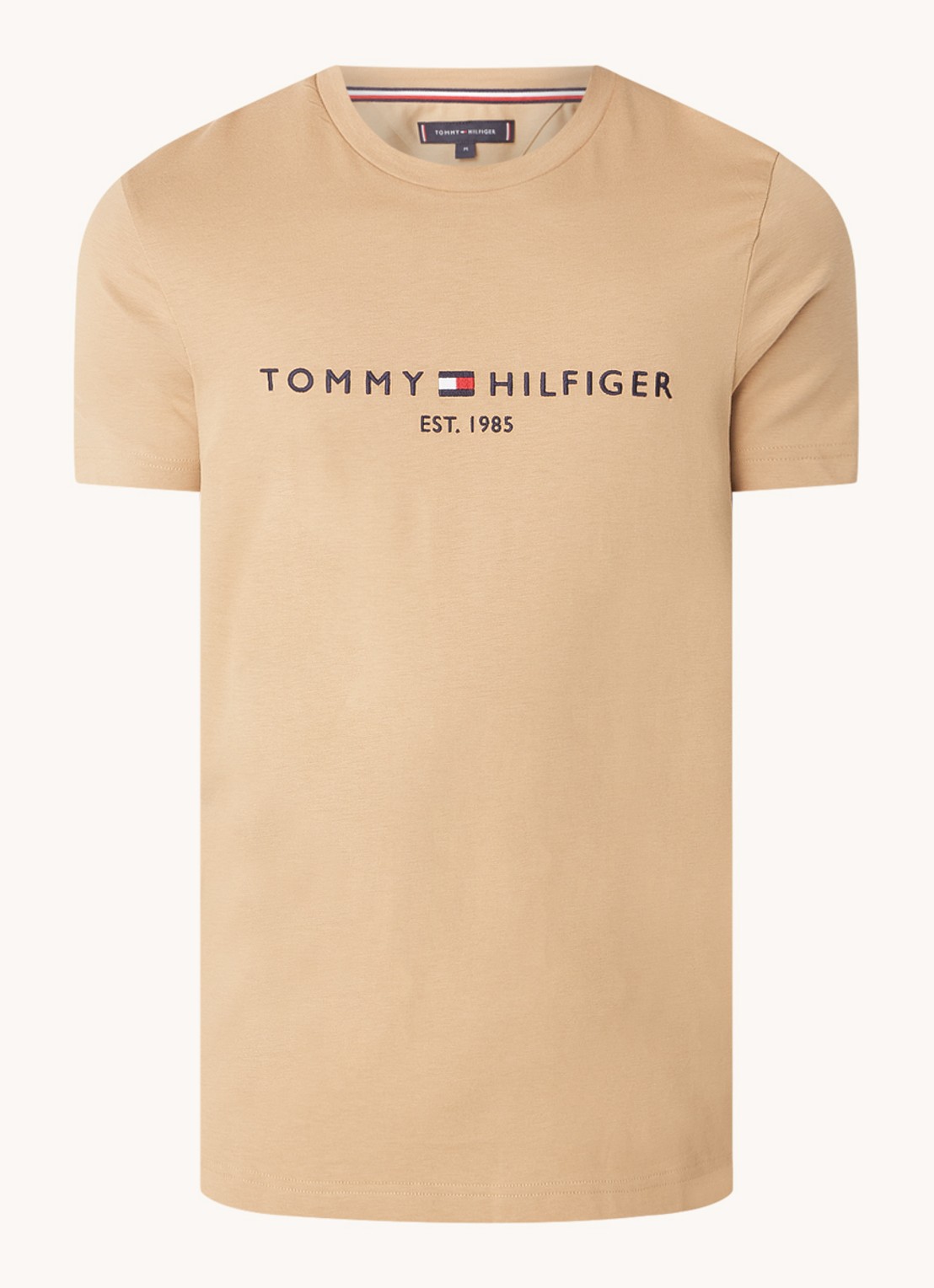 Tommy Hilfiger T-shirt met logoborduring  - voorkant classic khaki / beige