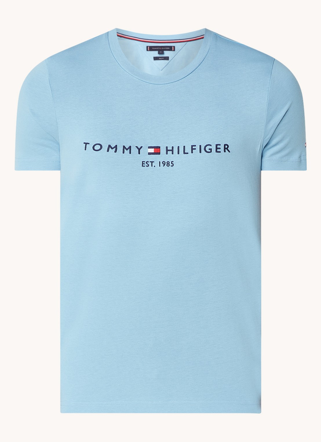 Tommy Hilfiger T-shirt met logoborduring  - voorkant 3 sleepy blue / blauw