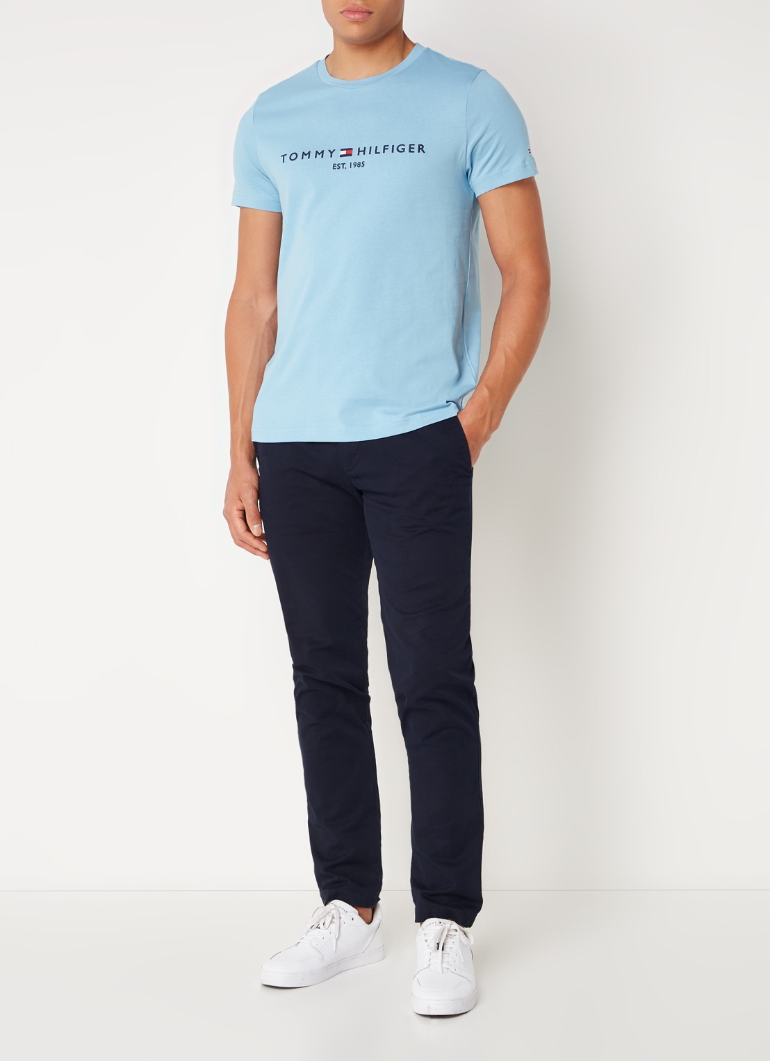 Tommy Hilfiger T-shirt met logoborduring  - voorkant 4 sleepy blue / blauw
