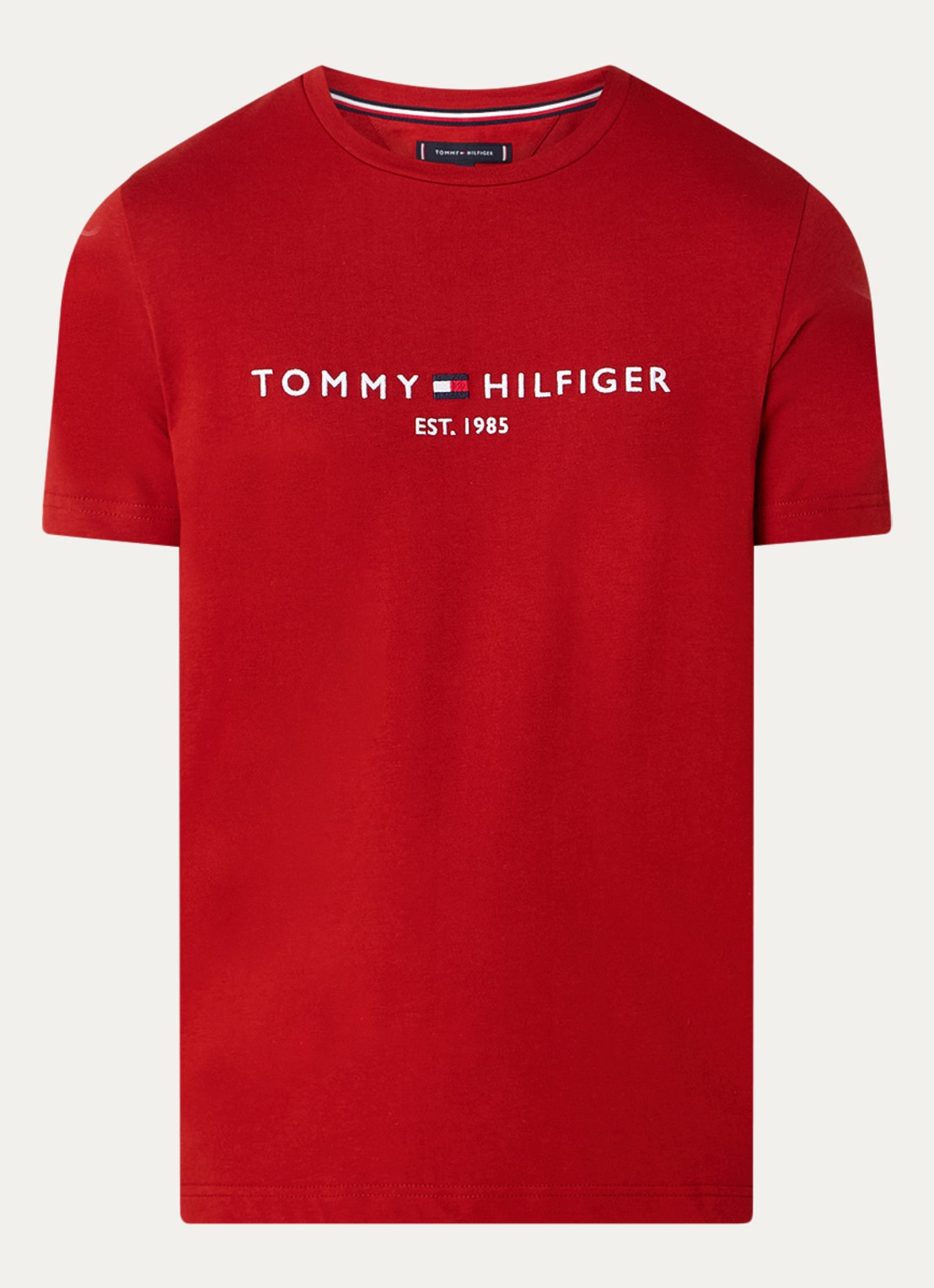 Tommy Hilfiger T-shirt met logoborduring  - voorkant dark magma / rood