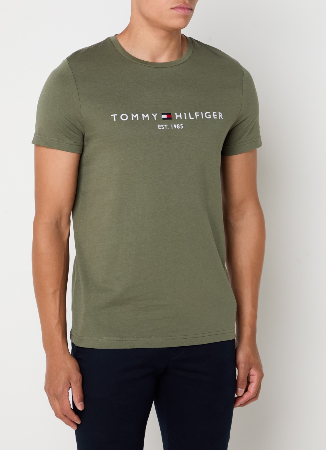 Tommy Hilfiger T-shirt met logoborduring  - detail 4 battle green / groen