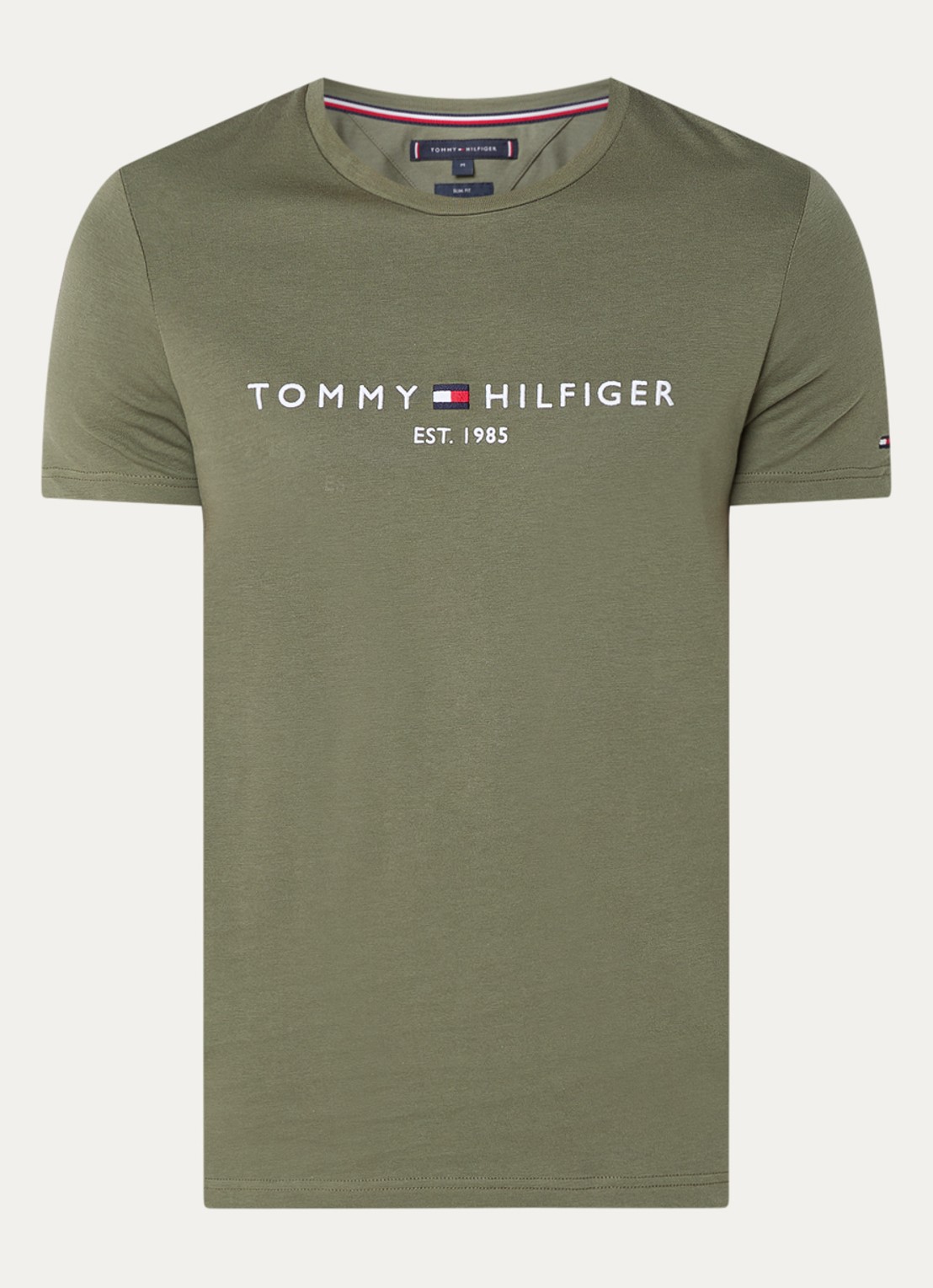 Tommy Hilfiger T-shirt met logoborduring  - voorkant battle green / groen