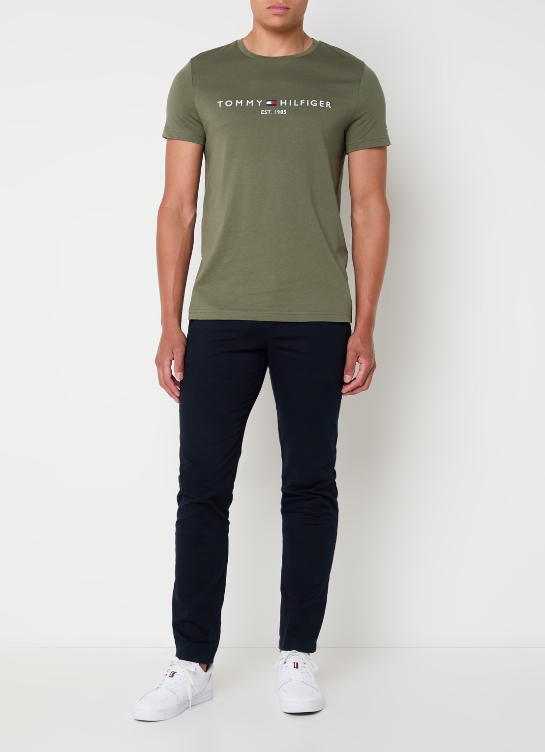 Tommy Hilfiger T-shirt met logoborduring  - voorkant 2 battle green / groen