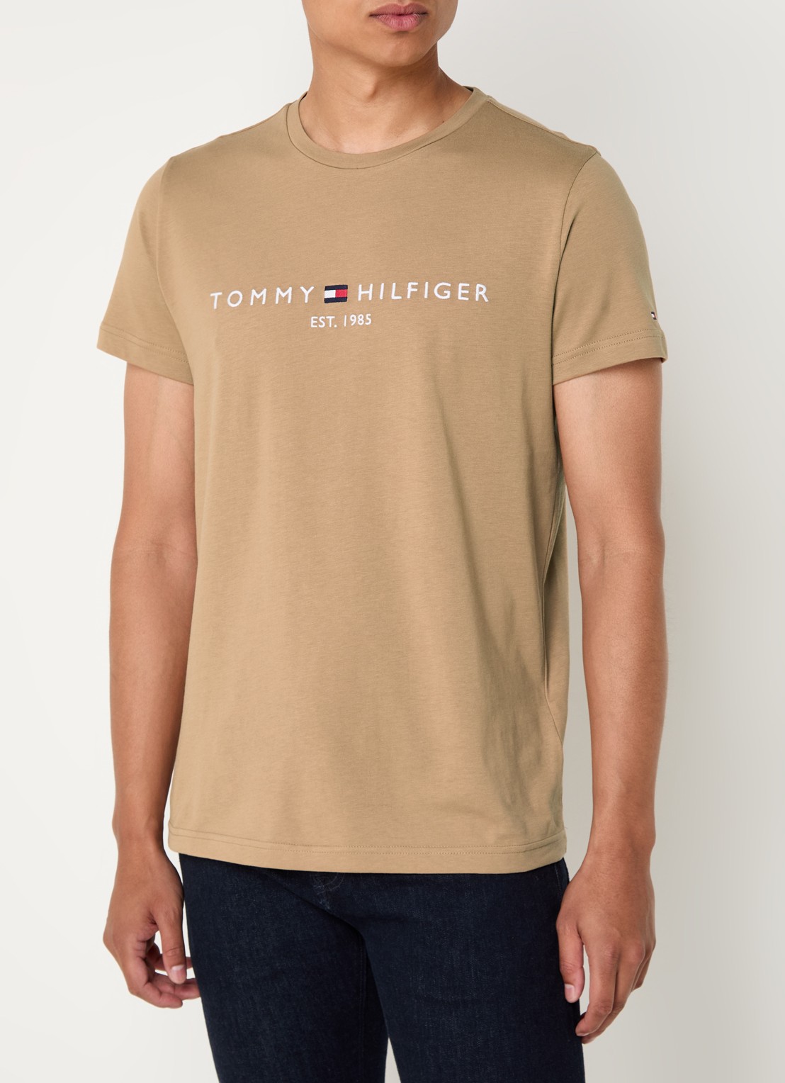 Tommy Hilfiger T-shirt met logoborduring  - detail safari canvas / beige