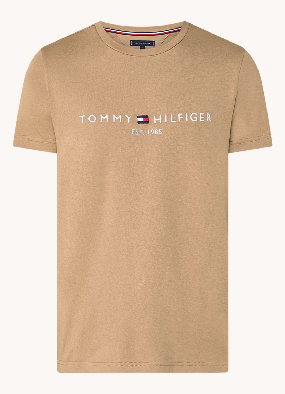 Tommy Hilfiger T-shirt met logoborduring  - voorkant 2 safari canvas / beige