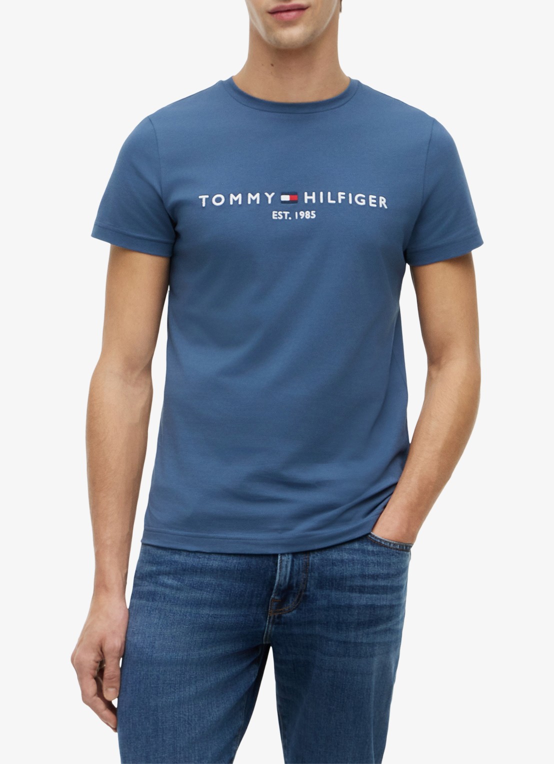 Tommy Hilfiger T-shirt met logoborduring  - detail aegean sea / blauw