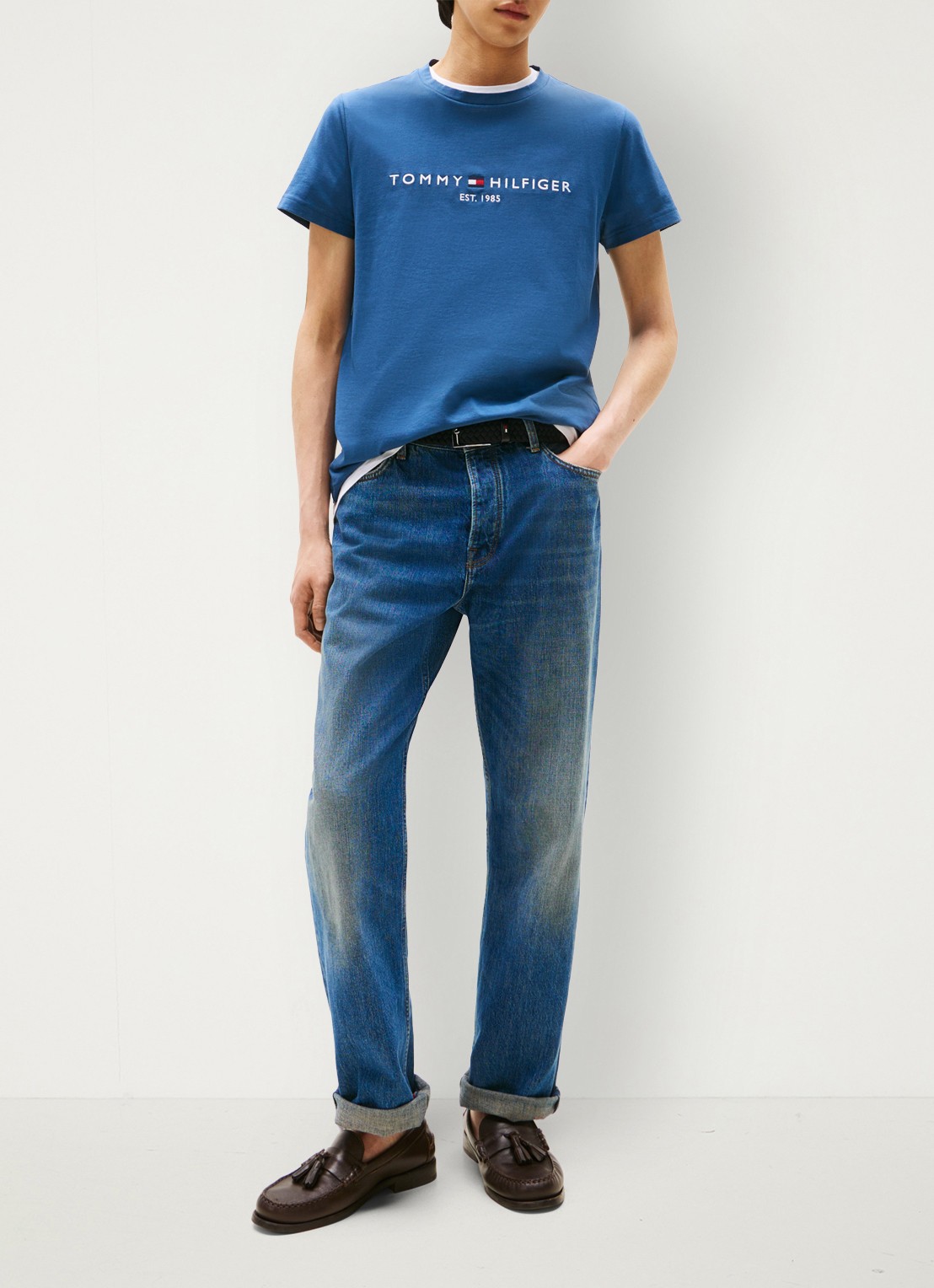 Tommy Hilfiger T-shirt met logoborduring  - voorkant 4 aegean sea / blauw